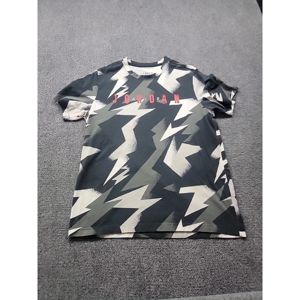 Jordan Mens Geometric Lightning Bolt Print T-Shirt Black Grey Red DB1553-010 L
